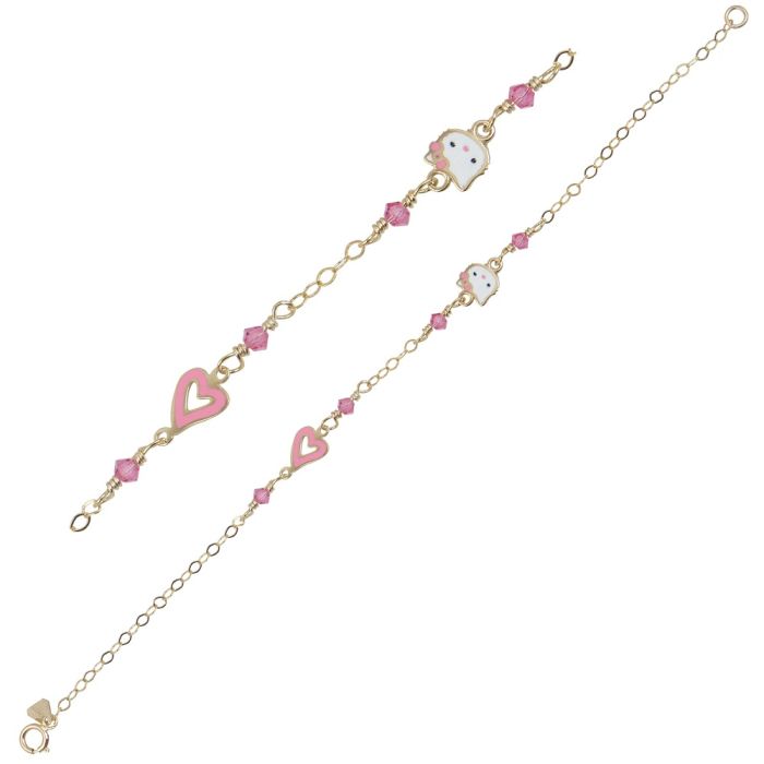 Kid's bracelet in yellow gold with the Hello Kitty and a heart 9CT HYY0023